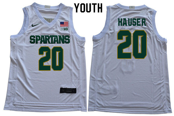 2019-20 Youth #20 Joey Hauser Michigan State Spartans College Basketball Jerseys Sale-White